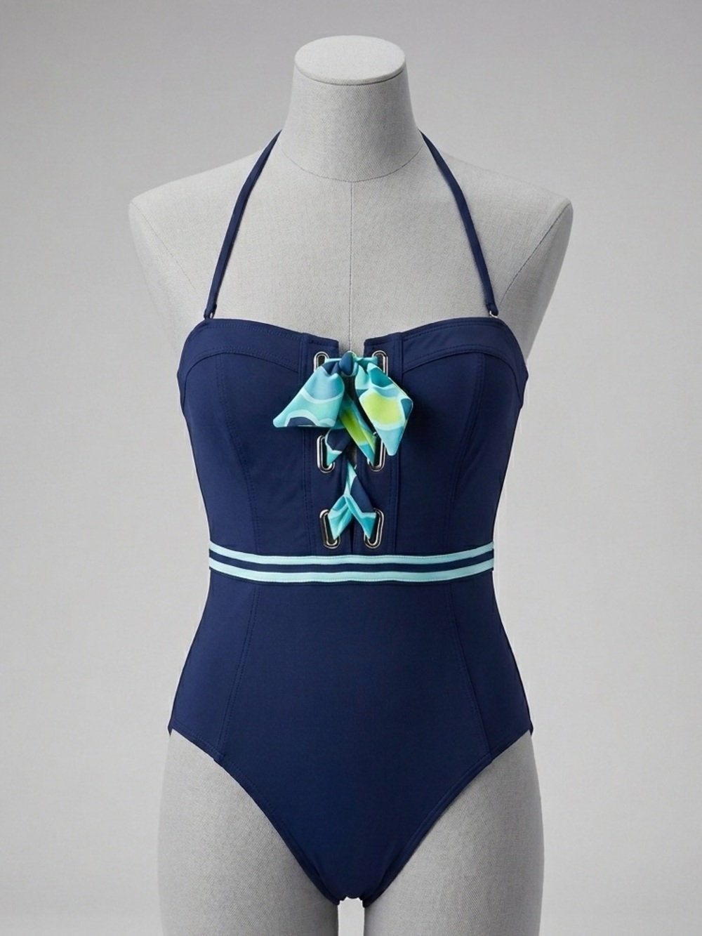 Trina Turk Made in the Shade Lace Up Strapless Bandeau One Piece Swimsuit NWT